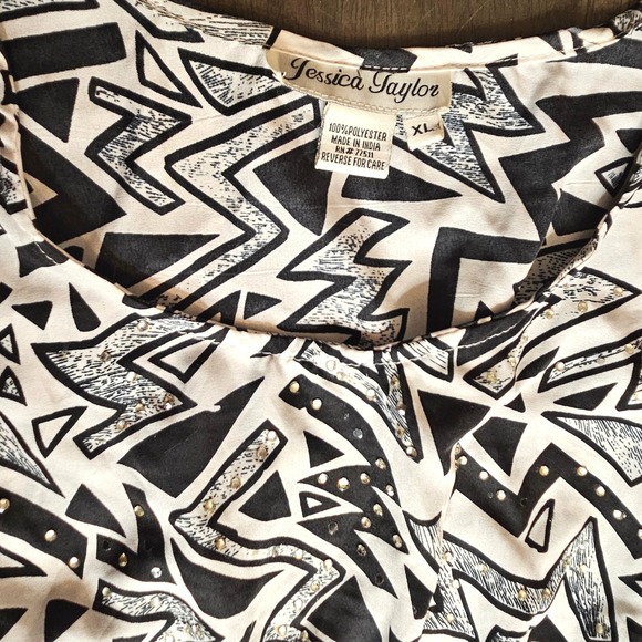 Jessica Taylor High Low Black White Y2K Monochrome Geometric Dress XL - Picture 8 of 8